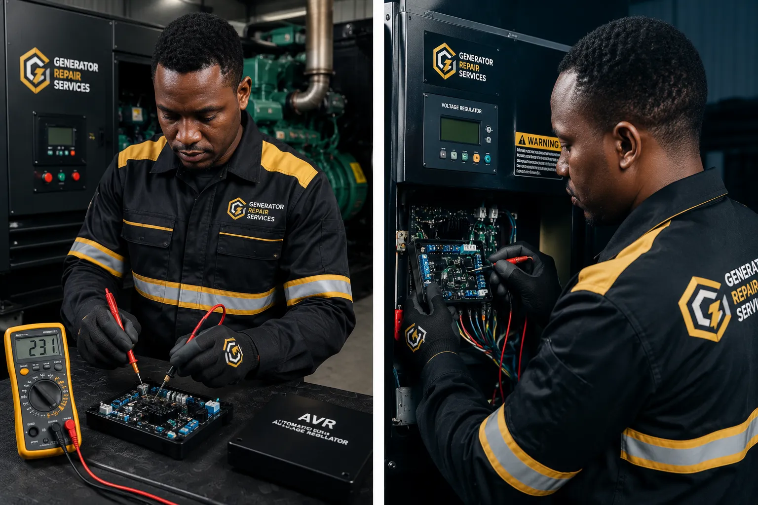 AVR automatic voltage regulator replacement and calibration on a commercial standby generator in Johannesburg