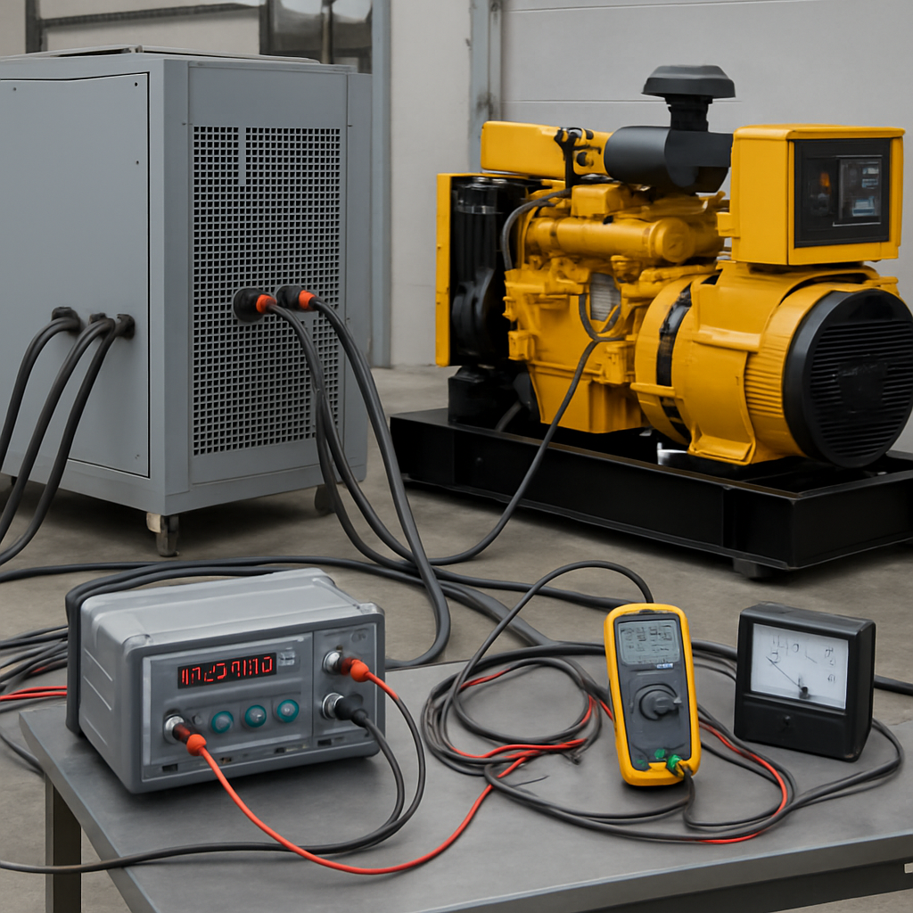 Load bank testing of an industrial standby generator to verify rated output capacity